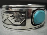 Superior Vintage Navajo 'Geometric Rug' Turquoise Native American Jewelry Silver Bracelet Old-Nativo Arts
