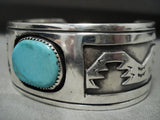 Superior Vintage Navajo 'Geometric Rug' Turquoise Native American Jewelry Silver Bracelet Old-Nativo Arts