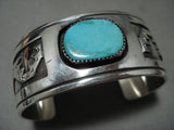 Superior Vintage Navajo 'Geometric Rug' Turquoise Native American Jewelry Silver Bracelet Old-Nativo Arts