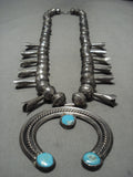 Superior Vintage Navajo Hand Hammered Native American Jewelry Silver Squash Blossom Turquoise Necklace-Nativo Arts