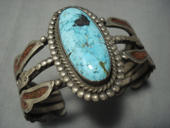 Superior Vintage Navajo Kachina Turquoise Sterling Native American Jewelry Silver Bracelet Old-Nativo Arts