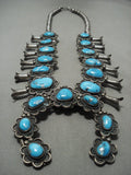 Superior Vintage Navajo Native American Jewelry jewelry 'Old Blue Gem Turquoise' Squash Blossom Necklace-Nativo Arts