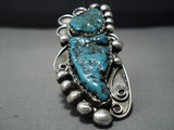 Superior Vintage Navajo Native American Jewelry jewelry Sterling Silver Deep Turquoise Ring-Nativo Arts