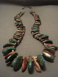 Superior Vintage Navajo Natural Green Turquoise Spiny Oyster Native American Jewelry Silver Necklace Old-Nativo Arts