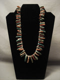 Superior Vintage Navajo Natural Green Turquoise Spiny Oyster Native American Jewelry Silver Necklace Old-Nativo Arts