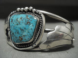 Superior Vintage Navajo Nevada Turquoise 'Mirrored Leaf' Native American Jewelry Silver Bracelet-Nativo Arts