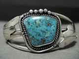 Superior Vintage Navajo Nevada Turquoise 'Mirrored Leaf' Native American Jewelry Silver Bracelet-Nativo Arts