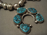 Superior Vintage Navajo Old Kinmgan Turquoise Native American Jewelry Silver Squash Blossom Necklace-Nativo Arts