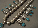 Superior Vintage Navajo Old Kinmgan Turquoise Native American Jewelry Silver Squash Blossom Necklace-Nativo Arts