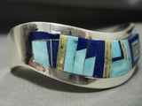 Superior Vintage Navajo 'Turquoise Of Intricacy' Native American Jewelry Silver Lapis Bracelet-Nativo Arts