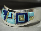 Superior Vintage Navajo 'Turquoise Of Intricacy' Native American Jewelry Silver Lapis Bracelet-Nativo Arts