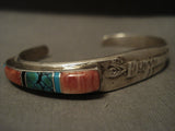 Superior Vintage Navajo Yeibichai Inlay Turquoise Native American Jewelry Silver Bracelet-Nativo Arts