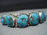 Superlative Vintage Native American Jewelry Navajo Blue Turquoise Duel Bead Sterling Silver Bracelet-Nativo Arts