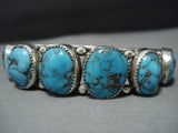 Superlative Vintage Native American Jewelry Navajo Blue Turquoise Duel Bead Sterling Silver Bracelet-Nativo Arts