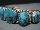 Superlative Vintage Native American Jewelry Navajo Blue Turquoise Duel Bead Sterling Silver Bracelet-Nativo Arts