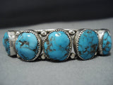Superlative Vintage Native American Jewelry Navajo Blue Turquoise Duel Bead Sterling Silver Bracelet-Nativo Arts