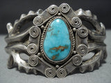 Superlative Vintage Native American Jewelry Navajo Natural Turquoise Sterling Silver Bracelet Old-Nativo Arts