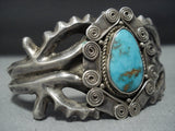 Superlative Vintage Native American Jewelry Navajo Natural Turquoise Sterling Silver Bracelet Old-Nativo Arts