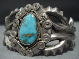 Superlative Vintage Native American Jewelry Navajo Natural Turquoise Sterling Silver Bracelet Old-Nativo Arts