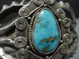 Superlative Vintage Native American Jewelry Navajo Natural Turquoise Sterling Silver Bracelet Old-Nativo Arts
