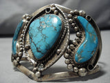 Superlative Vintage Native American Navajo Blue Diamond Turquoise Sterling Silver Bracelet Old-Nativo Arts