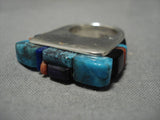 Superlative Vintage Native American Navajo Blue Diamond Turquoise Sterling Silver Inlay Ring Old-Nativo Arts