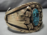 Superlative Vintage Native American Navajo Blue Warrior Turquoise Sterling Silver Bracelet Old-Nativo Arts
