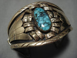 Superlative Vintage Native American Navajo Blue Warrior Turquoise Sterling Silver Bracelet Old-Nativo Arts