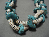 Superlative Vintage Native American Navajo Sterling Silver Turquoise Squawtie Necklace Old-Nativo Arts