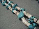 Superlative Vintage Native American Navajo Sterling Silver Turquoise Squawtie Necklace Old-Nativo Arts