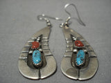 Superlative Vintage Native American Zuni Madeline Beyuka Sterling Silver Turquoise Earrings-Nativo Arts