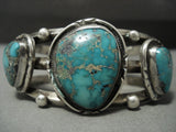 Supreme Vintage Navajo 'Triple Carico Lake Turquoise' Native American Jewelry Silver Bracelet-Nativo Arts