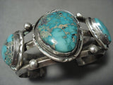 Supreme Vintage Navajo 'Triple Carico Lake Turquoise' Native American Jewelry Silver Bracelet-Nativo Arts