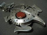 Symbolic And Important Navajo Coral Nelson Morton Horny Toad Native American Jewelry Silver Pendant Pin-Nativo Arts