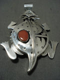 Symbolic And Important Navajo Coral Nelson Morton Horny Toad Native American Jewelry Silver Pendant Pin-Nativo Arts