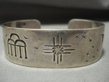 Symbolic Petroglyph Vintage Navajo Hand Tooled Native American Jewelry Silver Bracelet Old Pawn-Nativo Arts