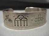 Symbolic Petroglyph Vintage Navajo Hand Tooled Native American Jewelry Silver Bracelet Old Pawn-Nativo Arts