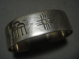 Symbolic Petroglyph Vintage Navajo Hand Tooled Native American Jewelry Silver Bracelet Old Pawn-Nativo Arts