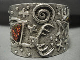 Symbolic Petroglyphs Navajo Tufa Cast Opal Native American Jewelry Silver Bracelet-Nativo Arts