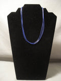 T5he Most Intricate And Thin Vintage Navajo Lapis Native American Jewelry Silver Necklace-Nativo Arts