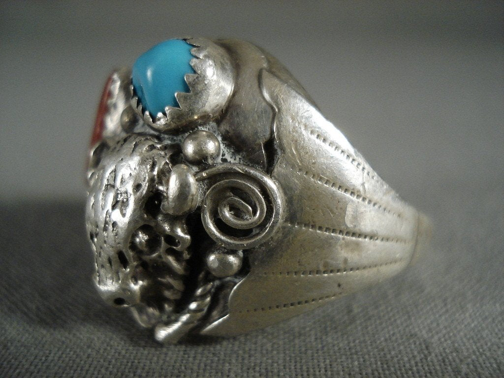 Take The Bull By The Horns Vintage Hopi Turquoise Coral Native America ...