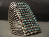 TALL TALL TALL VINTAGE ZUNI TURQUOISE SILVER BRACELET-Nativo Arts