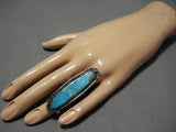 Tall!! Towering Vintage Native American Navajo Blue Gem Turquoise Sterling Silver Ring Old-Nativo Arts
