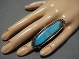 Tall!! Towering Vintage Native American Navajo Blue Gem Turquoise Sterling Silver Ring Old-Nativo Arts