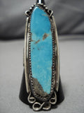 Tall!! Towering Vintage Native American Navajo Blue Gem Turquoise Sterling Silver Ring Old-Nativo Arts
