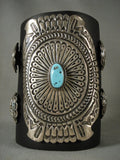 Tall Vintage Navajo Turquoise Native American Jewelry Silver 'Expert Stamp' Native American Jewelry Silver Ketoh Bracelet-Nativo Arts