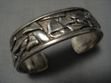 Textured Float And Spine Vintage Native American Zuni Sterling Silver Bracelet Old-Nativo Arts