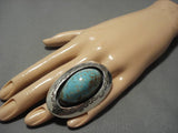 The Best Vintage Native American Navajo #8 Turquoise Sterling Silver Ring- Huge!!-Nativo Arts