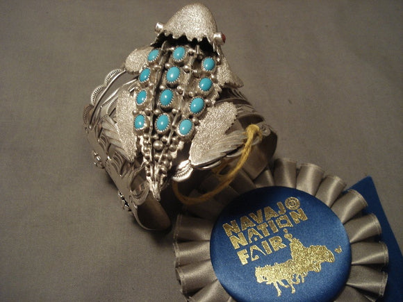 The Best Vintage Navajo Benney Yazzie Native American Jewelry Silver Toad Bracelet- Major Award!-Nativo Arts