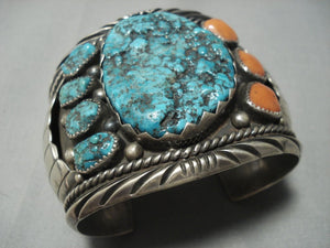 The Best Vintage Navajo Orville Tsinnie Turquoise Coral Sterling Native American Jewelry Silver Bracelet-Nativo Arts
